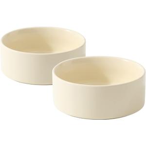 Havniva Ceramic 2pcs Cat Food and Water Bowl , Kitty Bowl , Cat Dish , Cat Feeder , 5" D Cat Bowl , 400ml, 13oz (2 x Cream White)