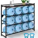 5 Gallon Water Jug Holder Heavy Duty4-Tier Water Jug Rack w/Top Shelf, Wall Mount Water Bottle Holder for 12 Bottles, Powder Coated Water Rack Stand for Home, Office, Restaurant, Gym. BK, 12 Bottle, Modern