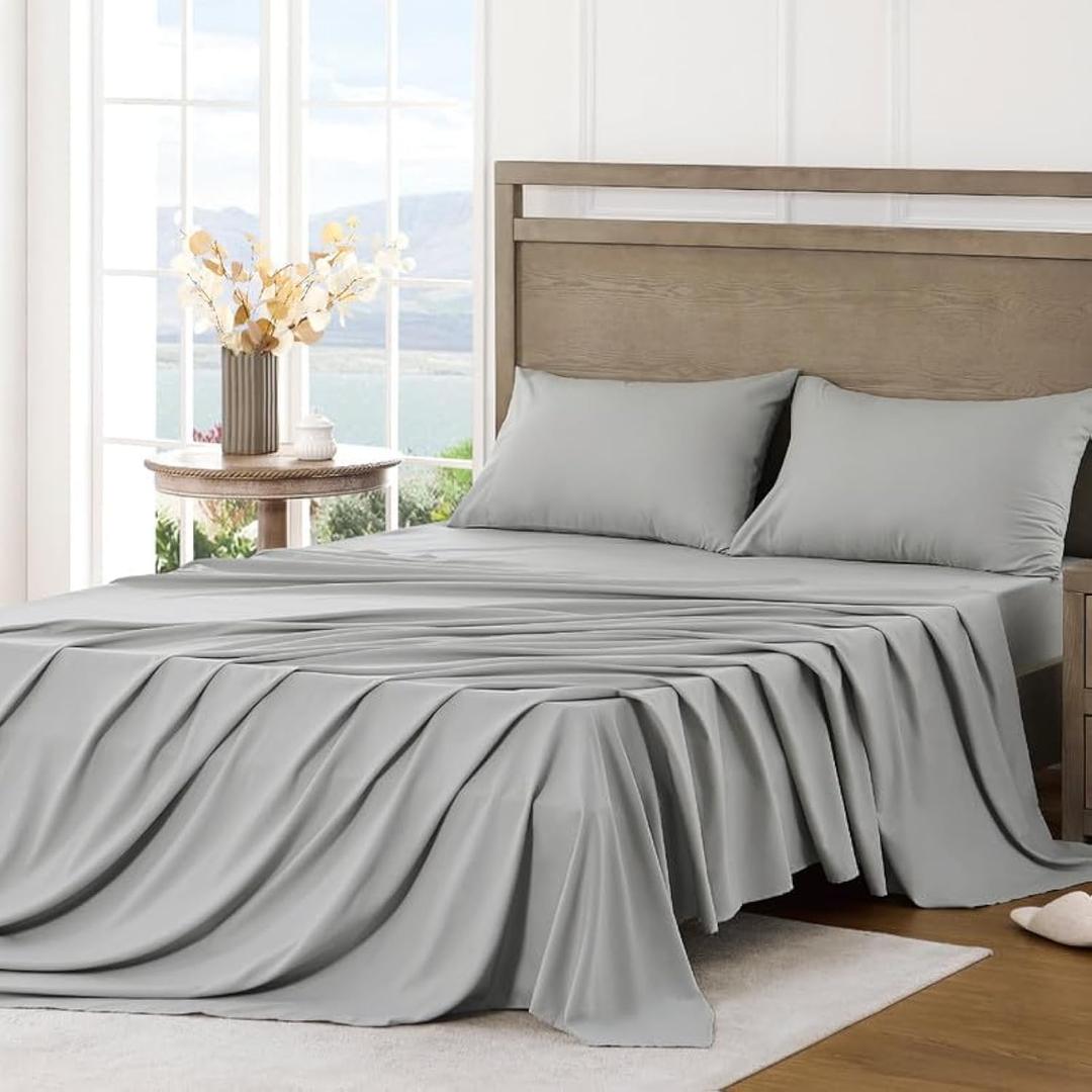 FreshCulture Twin Bed Sheets - Ultra Soft Sheets for Twin Bed - Brushed Microfiber - Deep Pockets - Easy Care - Cooling & Breathable Sheets - Hotel Quality Twin Size 3 Piece Sheet Set (Light Grey)