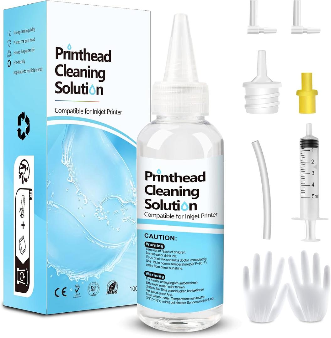 Printhead Cleaning Kits Inkjet Printers, Printer Cleaning Kit for Epson Ecotank Printers, Printer Cleaner Kit for HP, Inkjet Printers Head Cleaning Solution for Canon Pixma Print Head Liquid Nozzles