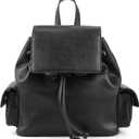 Drawstring Leather Backpack Elegant Bags for Women Drawstring Leather Backpack with Adjustable Strap and Magnetic Buckle, Casual Daypack Black