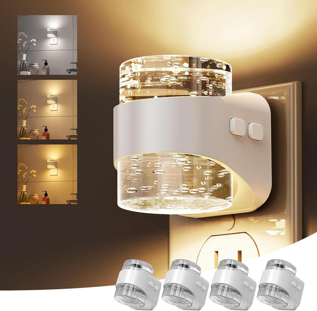 L LOHAS LED Night Light, 3CCT Bubble Night Lights Plug into Wall,4 Pack 3000K/4000k/5000K Adjustable Night Light,Dimmable Nightlights with Dusk to Dawn Sensor for Rooms Bathroom Hallway