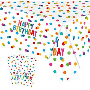 Birthday Tablecloth, 2 Pack Birthday Table Cloths, 54 x 108 Inch Disposable Rectangle Tablecloths Plastic Birthdays Table Cover Party Tablecovers, Happy Birthdays Decorations for Girls Boys