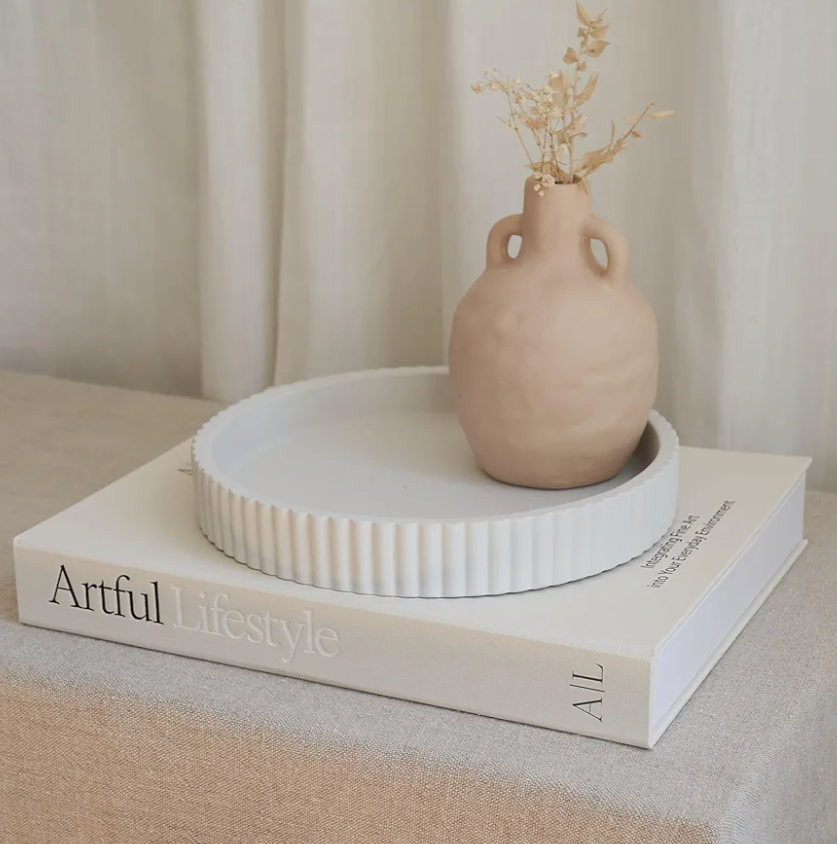 Decorative Concrete Tray -  Stylish Home Decoration for Your Living or Dining Room & as a Housewarming Gift, White