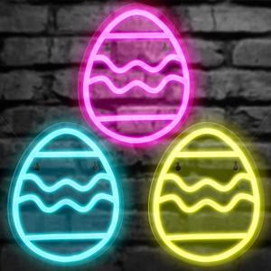 ROCEEI 3 Pcs Easter Neon Signs Bunny Rabbit Egg Neon LED Lights USB Easter Window Lights Wall Window Decor for Party Holiday Night Bedroom Gifts(Egg)