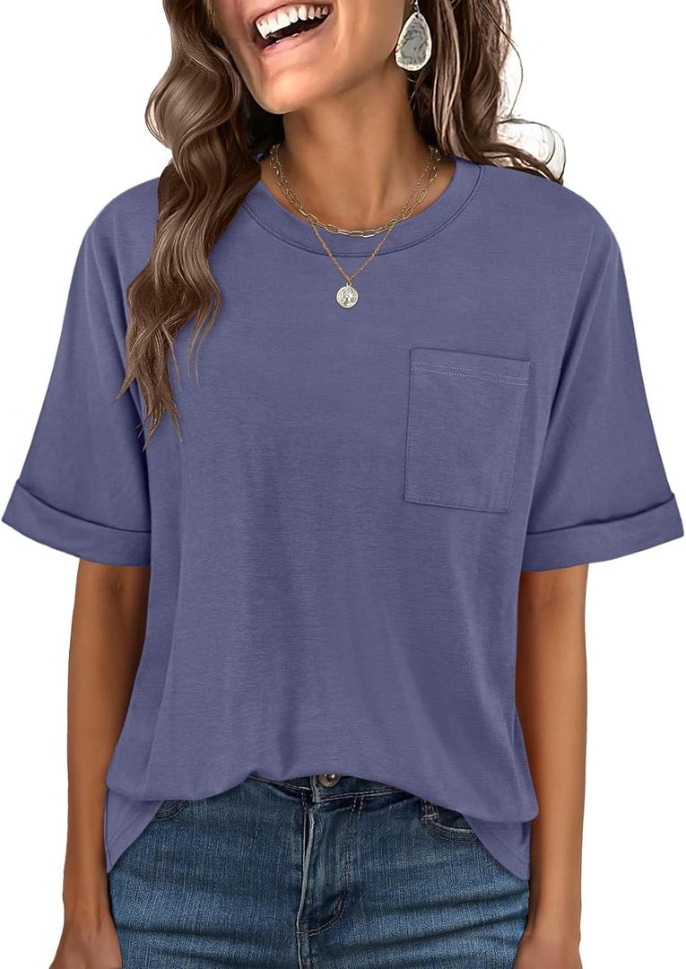 ANRABESS Women Oversized T Shirts Short Sleeve Summer Casual Loose Top Basic Tee with Pocket (S)