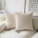 Kevin Textile Set of 2 Decorative Pillow Cover Solid Striped Corduroy Plush Velvet Boho Cushion Cover for Couch 50cm 20 x 20 Inch Cream