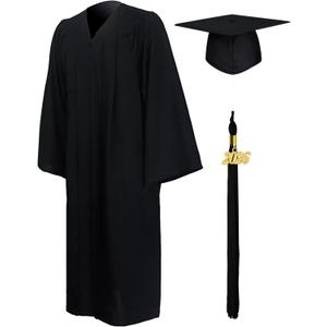 GraduationMall Matte Graduation Gown Cap Tassel Set 2026 for High School and Bachelor (Black, M)