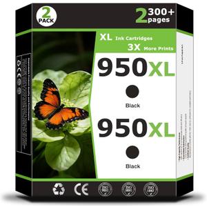 950XL Ink Cartridges Compatible for HP950xl for HP 950 XL Printer Ink 950 xl 950 Black ink Work with OfficeJet Pro 8110 8600 8610 8615 8620 8625 8630 8640 8660 251dw 271dw 276dw Printers(2 Pack)
