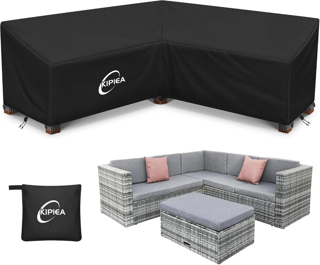 Kipiea Patio V-Shaped Sectional Sofa Cover, 420D Heavy-Duty Oxford Fabric Outdoor Sectional Cover with 6 Windproof Buckles, Anti UV and No Tears, No Fading (70"/70" L x 33.5" D x 31" H) Black