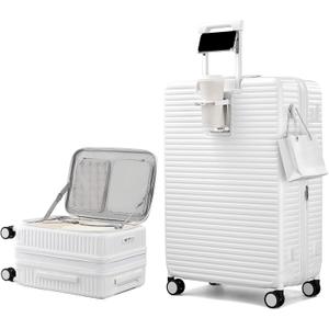 HanTrip 20"/28" Top Opening Luggage Sets 2 Piece Hard Shell Suitcase, White, Expandable 2-Piece Set