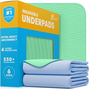 GREEN LIFESTYLE Washable Underpads - Heavy Absorbency Reusable Bedwetting Incontinence Pads for Kids, Adults, Elderly, and Pets - Toddler Mattress Pads for Bed, Sofa, Floor (Pack of 2 - 48x48)