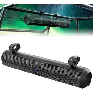 KEMIMOTO UTV Sound Bar 28 Inch ATV Soundbar 4X Subwoofers 2X Tweeters Bluetooth Golf Cart Sound Bar Compatible with Polaris RZR Can-Am Defender X3 CFMOTO ZFORCE, for 1.56"- 2.25" Roll Cage (Black)