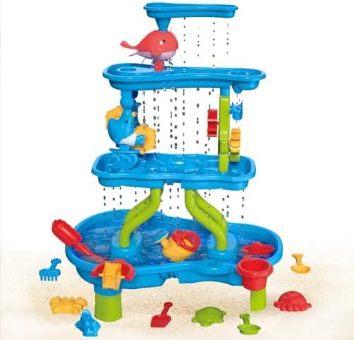 DoBoAoFa Toddler Sand and Water Table with Chair, Outdoor Sensory Play Table, Summer Beach Toy Gift for Kids Boys Girls