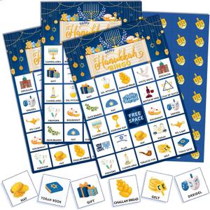 Liliful 35 Pcs Hanukkah Bingo Games Menorah Bingo Card for Adults Kids 24 Players Hanukkah Party Card Game Set Hanukkah Bingo Calling Cards for Teens School Family Hanukkah Party Games Favor Supply