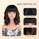 Bob Wig, 14 Inch Black Mixed Brown Short Bob Wigs with Bangs for Women Girls, Loose Wavy Hair Shoulder Length Synthetic Bob Wig for Cosplay Daily Party Use, Adjustable Straps Wigs with Wig Cap