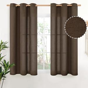 YoungsTex Brown Linen Curtains 45 Inches Length for Short Window, Chocolate Textured Semi Sheer Drapes Light Filtering with Bronze Grommet for Bathroom Living Room Window, 42 x 45 Inch, 2 Panels