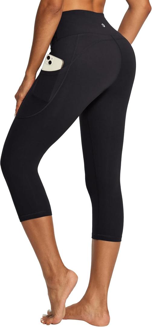 IUGA High Waisted Yoga Pants for Women with Pockets Capri Leggings for Women Workout Leggings for Women Yoga Capris X-Large, Black-capri