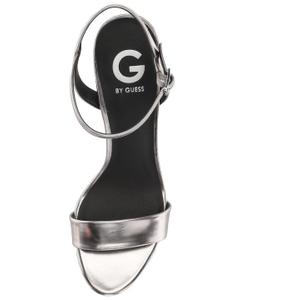 Guess Platform Strappy Heel Sandals Square Open Toe Two Strap Chunky High Heeled Sandals with Buckle Ankle Strap for Women Party Wedding Dress 7.5, Silver 