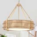 21.5'' Rattan Chandelier For Dining Room,5-Light Boho Pendant Light Fixture
