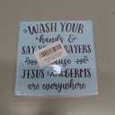 3 x Funny Bathroom Light Green Wood Sign WashYour Hands and Say Your Prayers Wood Block Sign for Bathroom Shelf Toilet Restroom Home Tabletop Desk Decor,Farmhouse Bathroom Wooden Box Sign