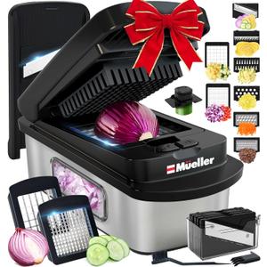 Mueller Pro-Series 10-in-1, 8 Blade Stainless Steel Multi Vegetable Chopper And Mandoline Slicer, Kitchen Tools and Gadgets, Food and Veggie Chopper, Mincer, Dicer, French Fry Cutter, Black