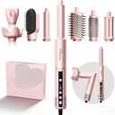 Atopskins 8-in-1 Hair Dryer Brush & Hot Air Styler, 110,000 RPM Blow Dryer Brush Foldable LCD Display, 4 Heat Settings Auto Curler Fast Drying Curling Straightening for Salon & Travel (Pink)