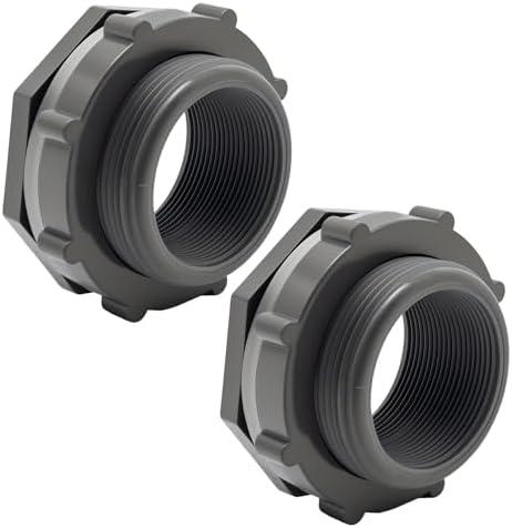 LIDSCURA 1 Pack PVC Bulkhead Fitting, 2 Inch Double Thread Connector for Water Tanks, Aquariums, Rain Barrels (Black)