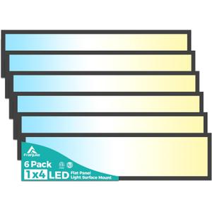 1x4 LED Flat Panel Light Surface Mount 6Pack, 50W 5500LM LED Ceiling Light, TRIAC Dimmable, Selectable 3000K/4000K/5000K, 120V, for Garage, Kitchen, Office, Commercial Use-Black