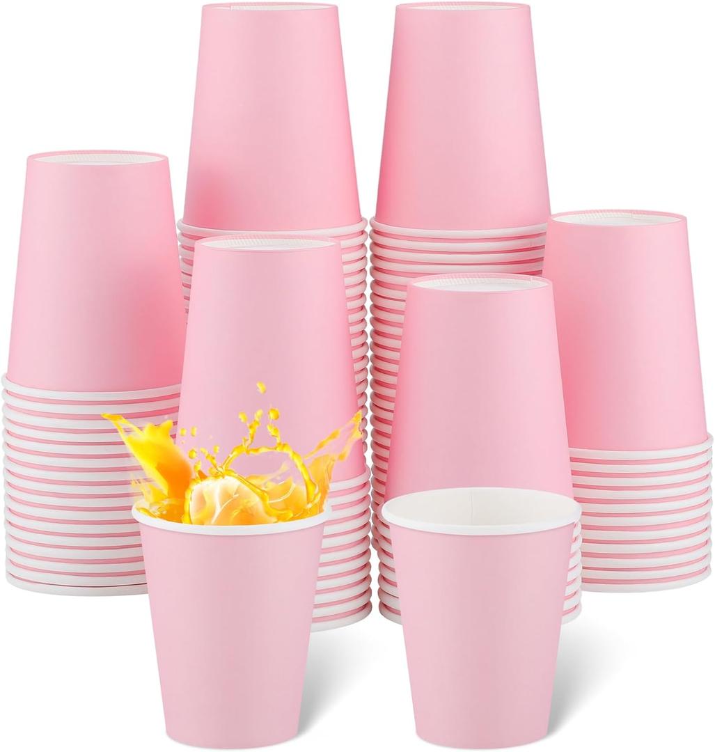 NatNarr 100 Pack Pink Paper Cup, 9oz Pink Party Cups Drinking Cups Disposable Gender Reveal Paper Cup, Drinking Cup for Mother's Day Baby & Bridal Shower Wedding Birthday Tea Party Supplies