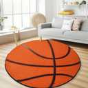 Round Basketball Rug–4ft Soft Washable Sport Area Rugs with Non Slip Backing,Carpet for Bedroom,Living Room and Basketball Room Decor