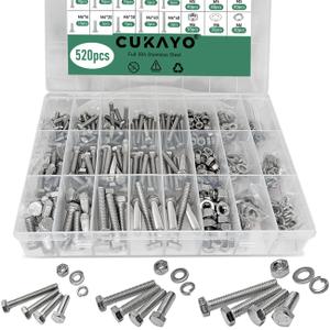 520pcs Hex Bolt and Nuts and Washers Assortment Kit, 304 Stainless Steel Bolt Kit-M4 M5 M6, with Spring Lock Washers