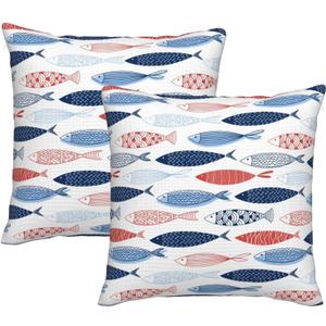 Fish Throw Pillow Covers Decorative Linen Pillow Cases Set of 2 Square Cushion Cover for Couch Sofa Bedroom Patio 18x18 Inch
