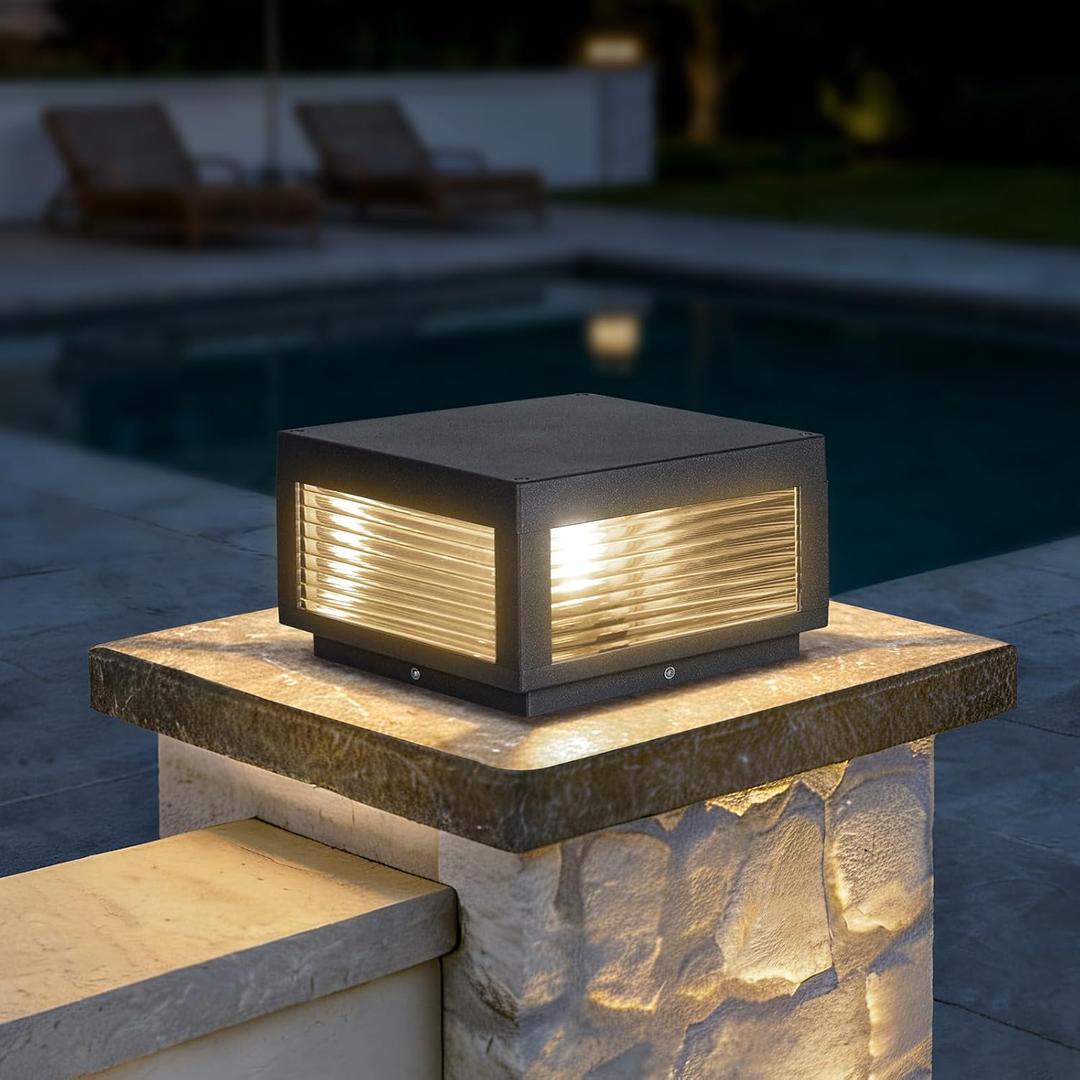 Outdoor Post Lights, 9.84" Column Pillar Light Hard Wired, Modern Fence Posts Lamp Waterproof 3000K Warm LED Lighting Lantern with E26 Bulb for Patio Driveway Garden Decoration