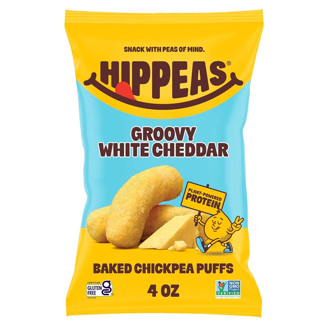 Hippeas Chickpea Puffs, Vegan White Cheddar, 4 Ounce (Pack of 1), 4g Protein, 3g Fiber, Vegan, Gluten-Free, Crunchy, Plant Protein Snacks (EXP 11/01/27)