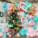 Pastel Christmas Balloon Arch Garland Kit, 147Pcs Pink Green Blue Balloons and Gingerbread Man Candy Foil Balloons for Christmas Candyland Holiday New Year Birthday Party Decorations