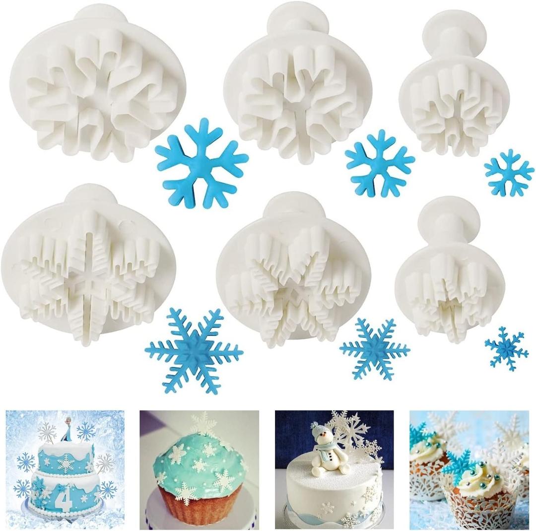 Snowflake Cookie Cutter,6PCS Snowflake Fondant Cutters Decorating Mold Embossing Tool Christmas Cookie Cutters Snowflake Plunger Cake Cutter