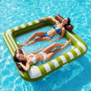 Funscape Large Inflatable Pool Float, Water Floating Hammock Tanning Pool Lounger for Adult, 76" x 67" Sun Bathing Tan Bed, Swimming Water Raft Floatie W/Mesh Mat, Summer Beach Lake Party Gifts Green