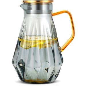 Glass Pitcher with Lid and Spout, Gray Clear Hot & Cold Water Jug with Handle and Lid for Iced Juice, Coffee, Milk, Coffee, Sun Lemonade,Water, Hot Tea (68 oz)