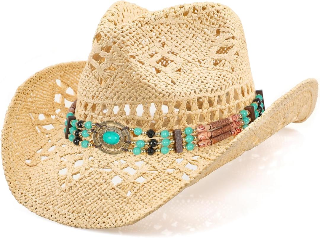 Cowboy Hat,Cowgirl Hat,Cowboy Hats for Women/Mens/Straw Wide with Shapeable Brim Western Cowboy Hat for Womens (One Size, Apricot Color)