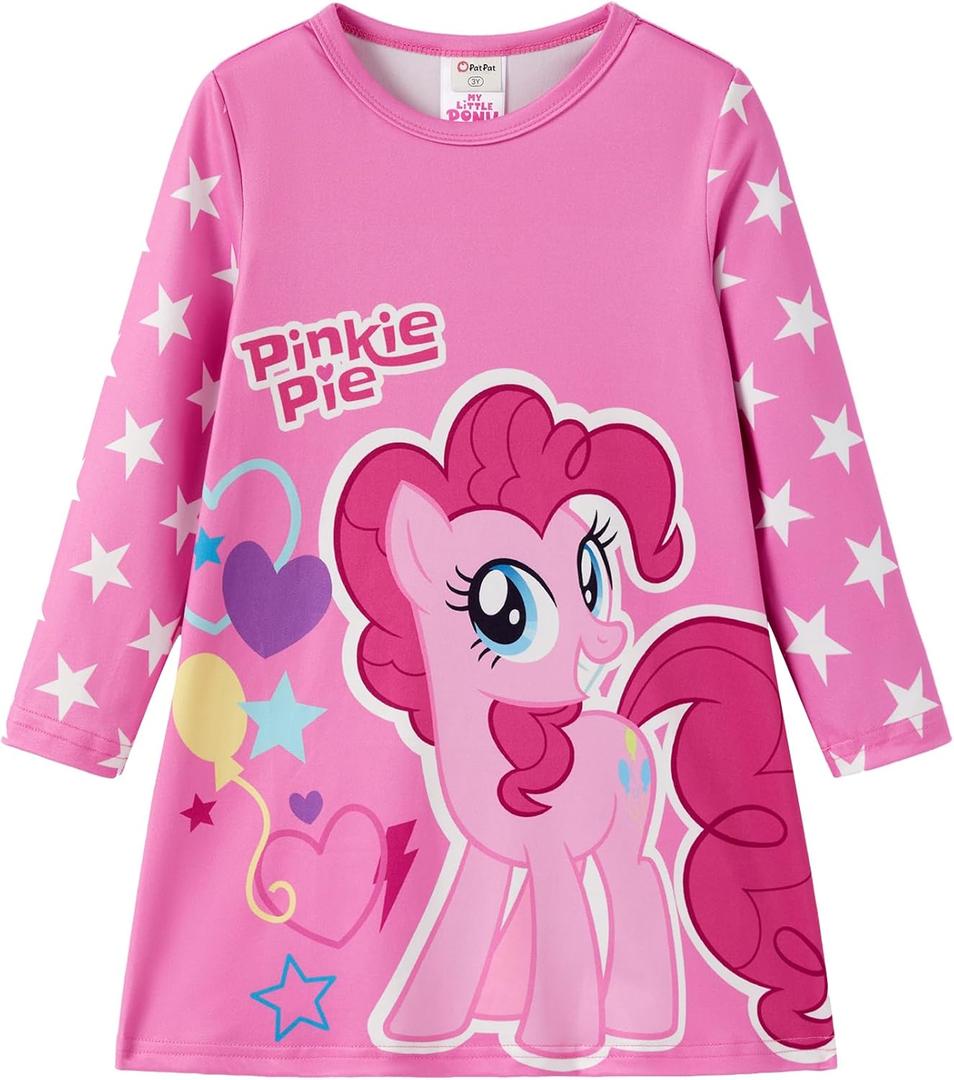 My Little Pony Girls A Line Long Sleeve Skirt Dress Unicorn Graphic Cute Fall Winter Outfit for Baby Toddler Kids 2-6 Years (Pink Pie-pink)