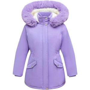 Arssm Girls Long Coat Kids Fleece Jacket Winter Puffer Jacket Warm Parka Outerwear with Hood (Purple)