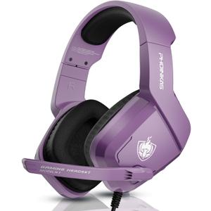 PHOINIKAS Gaming Headset for PS4, PS5, PC, Laptop, Stereo Over Ear Gaming Headphones with Noise-Canceling Mic, Gaming Headsets for XboxOne, Switch, Laptop, Mac, Phone (Purple)