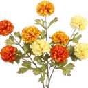 CISDUEO 3 Pcs Artificial Marigold Flowers Artificial Chrysanthemums Ball Flower Orange Silk Mums Flowers Spring Branches for Home Decor Floral Arrangement Table Centerpiece (Caramel, Orange, Yellow)