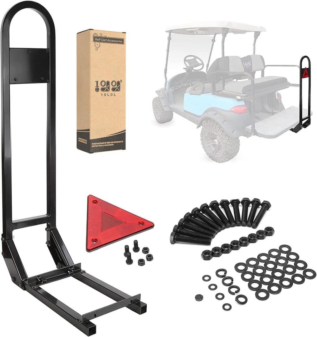 10L0L Universal Golf Cart Rear Safety Grab Bar w/Triangle Reflector Fit for Yamaha Club Car EZGO (2+2) /(4+2) Passenger Golf Cart Manual Hardware Included