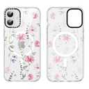 RUMDEY for iPhone 16 6.1'' Magnetic Case Compatible with Magsafe, Aesthetic Pink Floral Pattern Design Cute for Girl Women, Anti-Drop Shockproof Protective Hard Back Phone Cover for iPhone 16