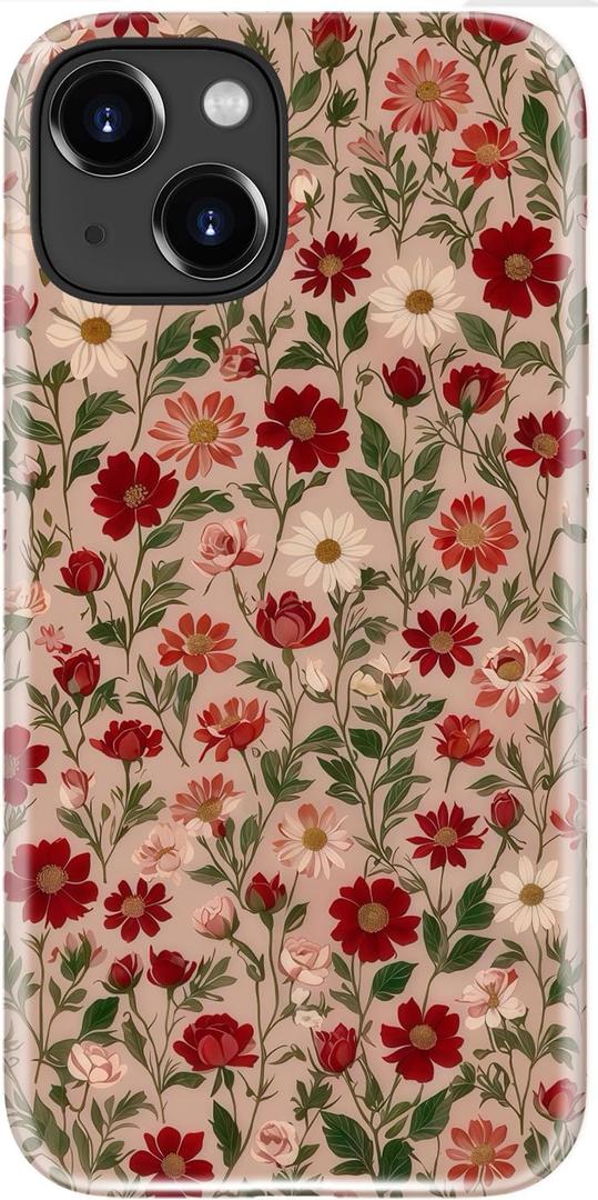 for iPhone 13 Mini Case, Wireless Charging Compatible,Dual-Layer Protection with Stylish Wildflower Design, Soft Silicone + Hard Shell, Cute Chic Phone Cover for Women - Dainty Floral Pattern