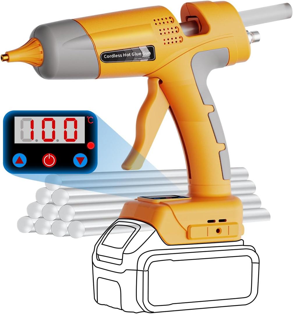 Cordless Hot Glue Gun Full Size for DeWalt 20V Battery, 100W Portable Hot Glue Guns Adjustable Temp & Glue Output for Crafts & DIY, Home Repairs, Holiday Decorations, School Projects