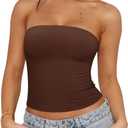 REORIA Women's Y2K Strapless Backless Tube Top Double Lined Sleeveless Crop Tank Top for Summer 2025 Going Out (Brown)