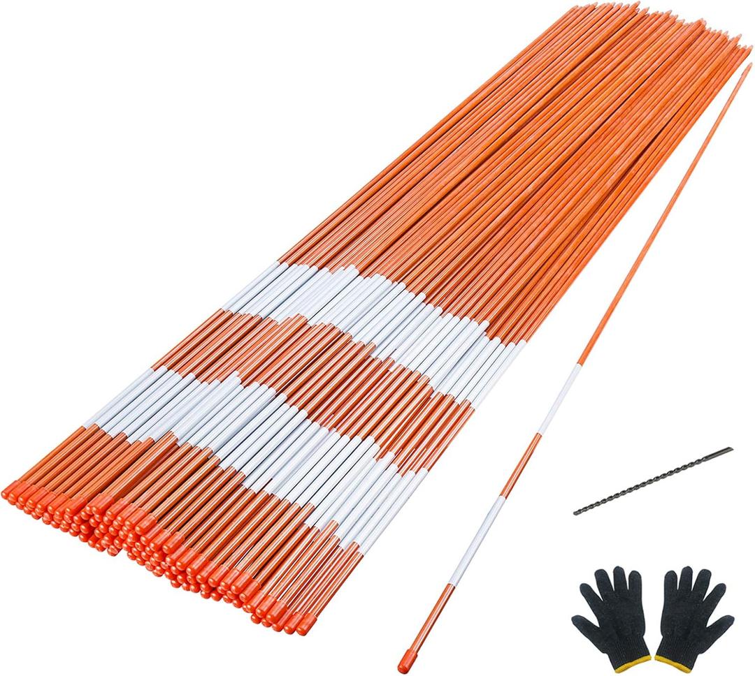Sunnyglade 100PCS 48 Inch Driveway Marker 5/16 Inch Dia Reflective Driveway Poles Fiberglass Snow Stakes with Reflective Tape for Easy Visibility at Night